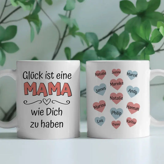 Personalisierte Mama Tasse Glück ist - bis 13 Namen