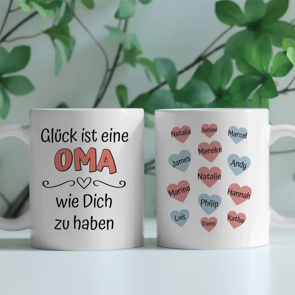 Personalisierte Tasse Glück ist eine Oma wie Du bis 13 Namen