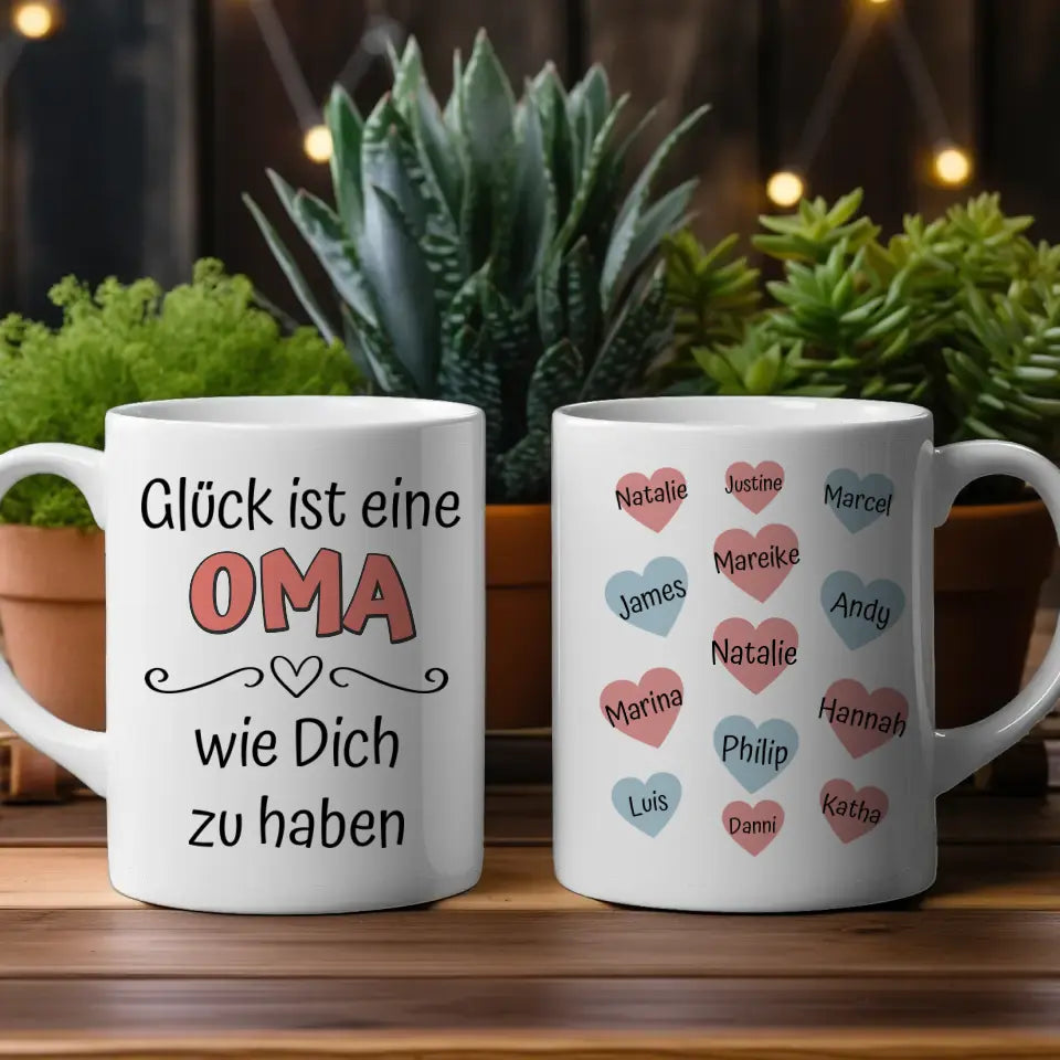 Personalisierte Tasse Glück ist eine Oma wie Du bis 13 Namen