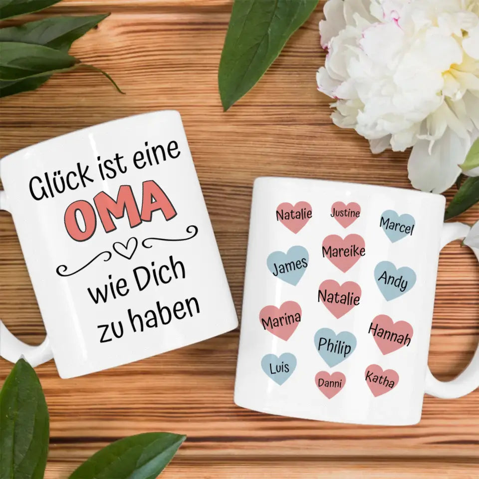 Personalisierte Tasse Glück ist eine Oma wie Du bis 13 Namen