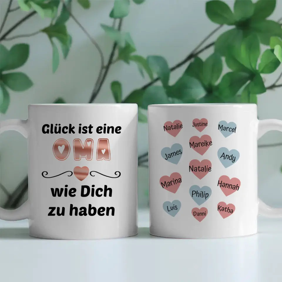 Tasse Personalisiert Glück ist eine Oma wie Du bis 13 Namen