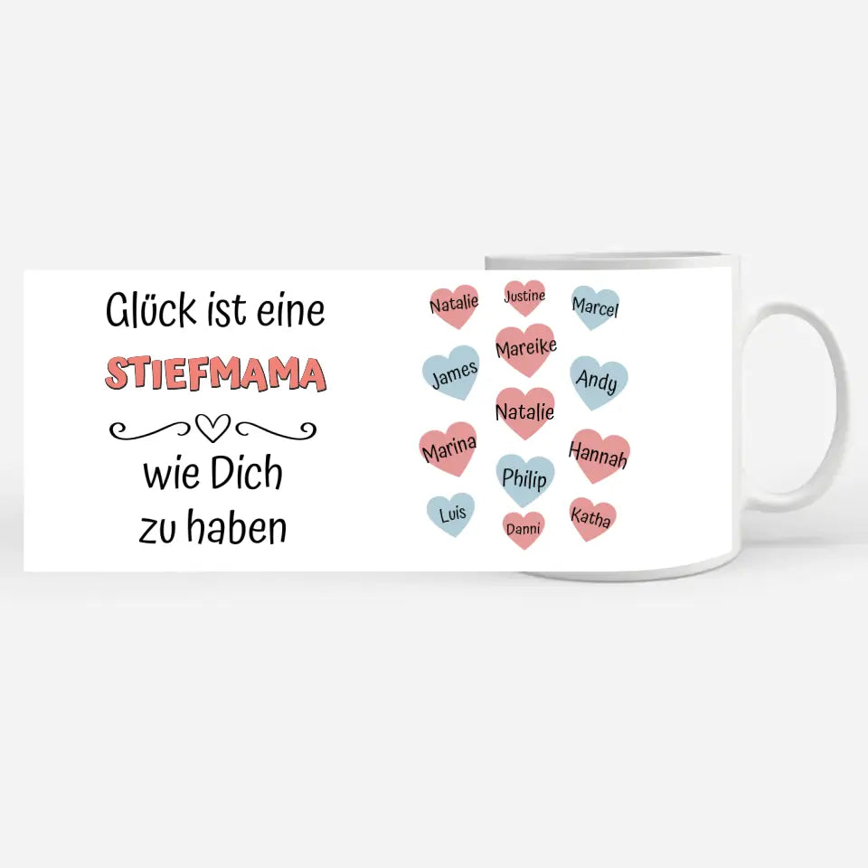 Geschenk Tasse für Stiefmama personalisiert mit bis zu 13 Namen