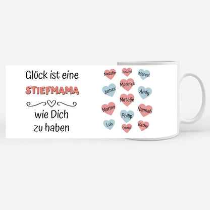 Geschenk Tasse für Stiefmama personalisiert mit bis zu 13 Namen