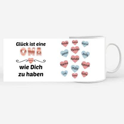 Tasse Personalisiert Glück ist eine Oma wie Du bis 13 Namen