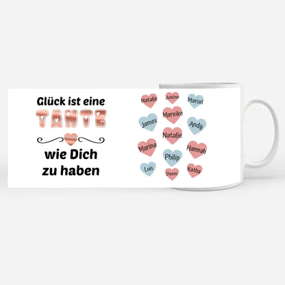 Kaffetasse Personalisiert Glück ist Tante wie Du bis 13 Namen