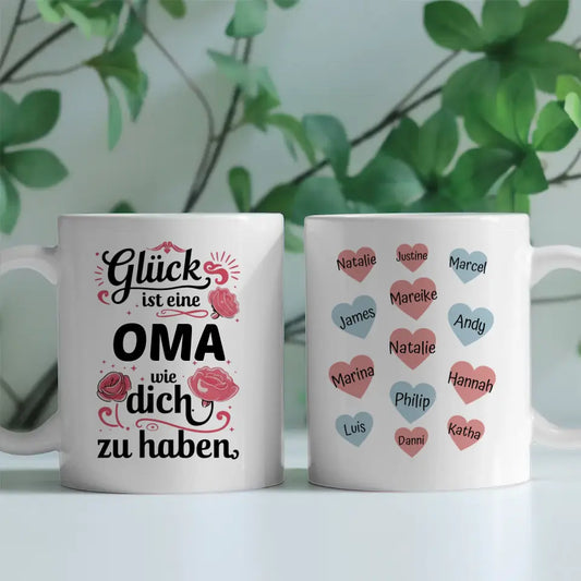 Kaffetasse Personalisiert Glück ist Oma wie Du bis 13 Namen