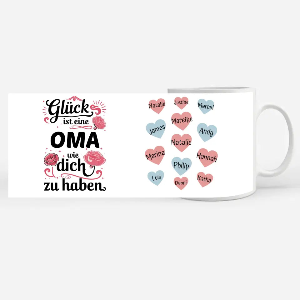 Kaffetasse Personalisiert Glück ist Oma wie Du bis 13 Namen