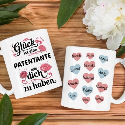 Tasse personalisiert - Glück ist eine Patentante Geschenk mit 13 Namen