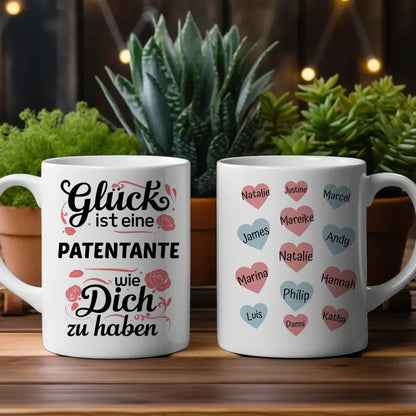 Personalisierte Patentante Tasse Glück ist - bis 13 Namen