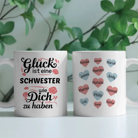 Glück ist eine Schwester personalisiert mit bis zu 13 Namen Glück ist