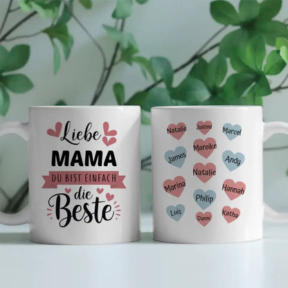 Tasse Mama ist die Beste personalisiert mit 13 Namen