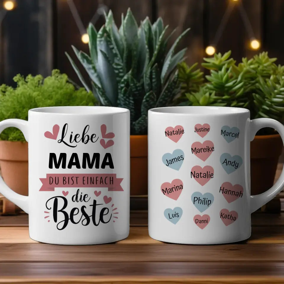 Tasse Mama ist die Beste personalisiert mit 13 Namen