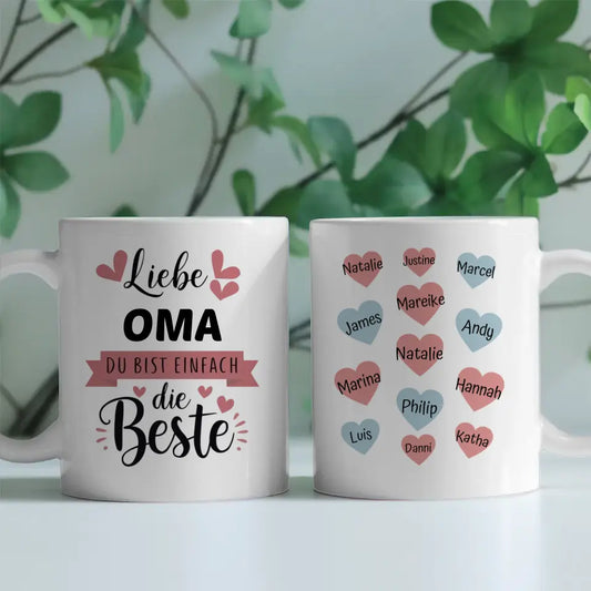 Tasse Oma ist die Beste personalisiert mit 13 Namen