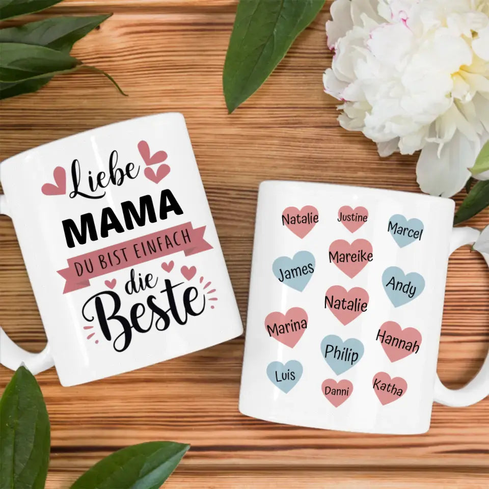 Tasse Mama ist die Beste personalisiert mit 13 Namen