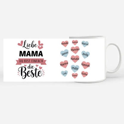 Tasse Mama ist die Beste personalisiert mit 13 Namen