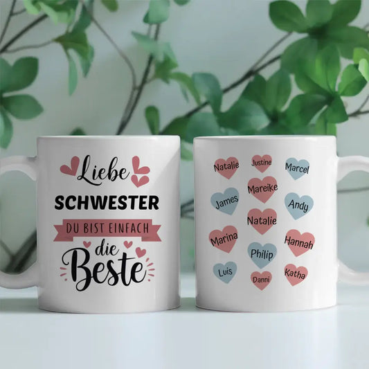 Tasse Schwester ist die Beste personalisiert mit 13 Namen