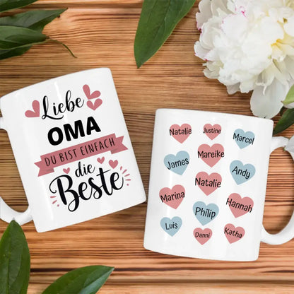 Tasse Oma ist die Beste personalisiert mit 13 Namen