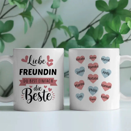 Tasse Freundin ist die Beste personalisiert mit 13 Namen