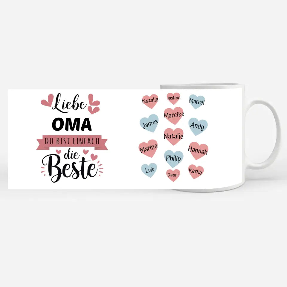 Tasse Oma ist die Beste personalisiert mit 13 Namen