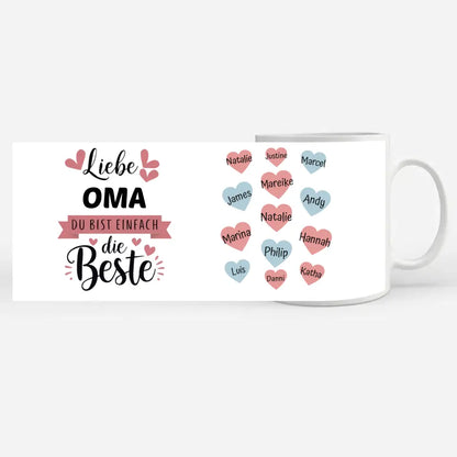 Tasse Oma ist die Beste personalisiert mit 13 Namen