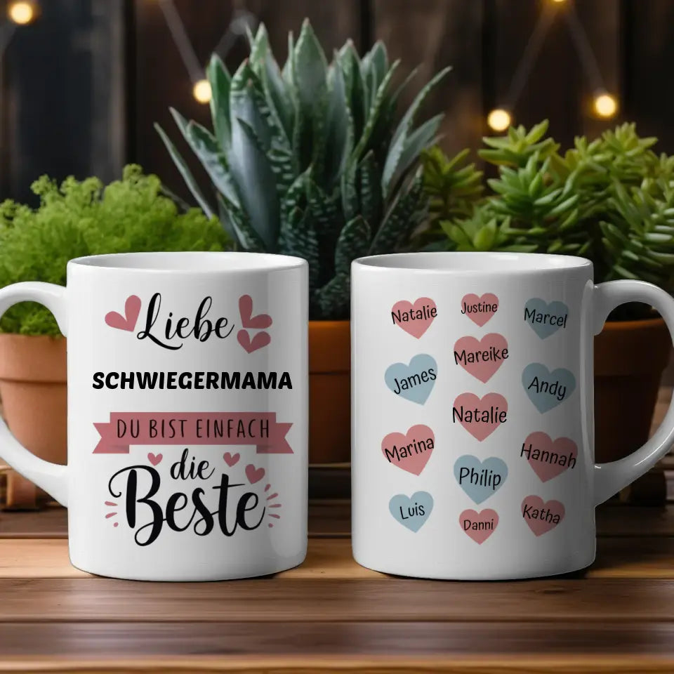 Tasse Schwiegermama ist die Beste personalisiert mit 13 Namen