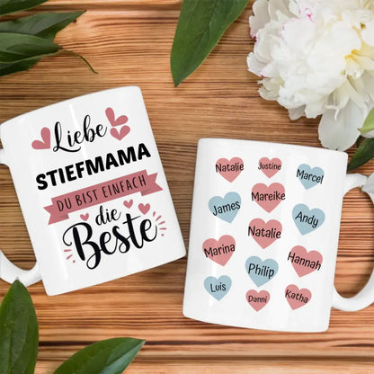 Tasse Stiefmama ist die Beste personalisiert mit 13 Namen