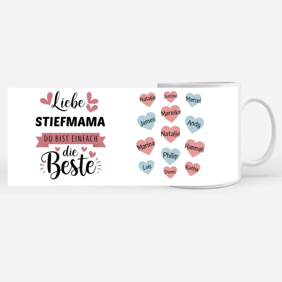 Tasse Stiefmama ist die Beste personalisiert mit 13 Namen