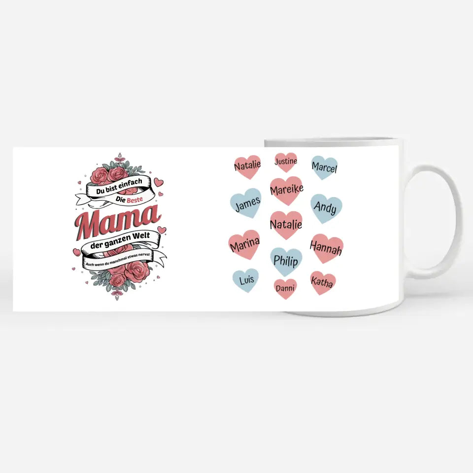 Personalisierte Tasse Mama ist die Beste mit 13 Namen