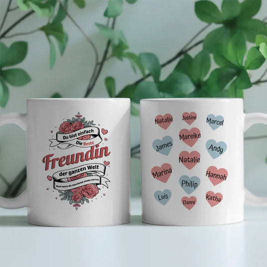 Personalisierte Tasse Freundin ist die Beste mit 13 Namen