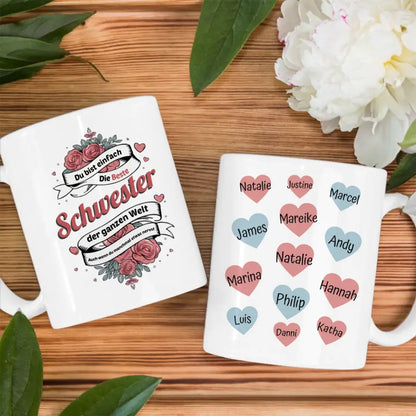 Tasse personalisiert Schwester ist die Beste mit 13 Namen