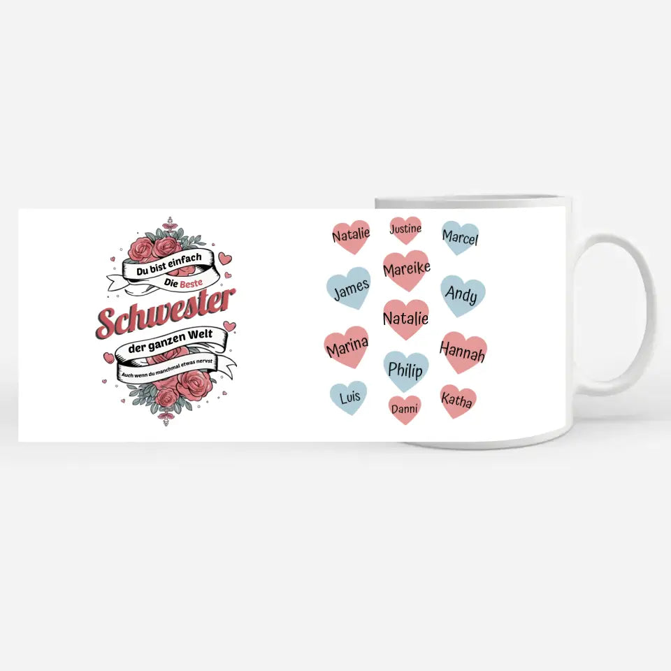 Tasse personalisiert Schwester ist die Beste mit 13 Namen