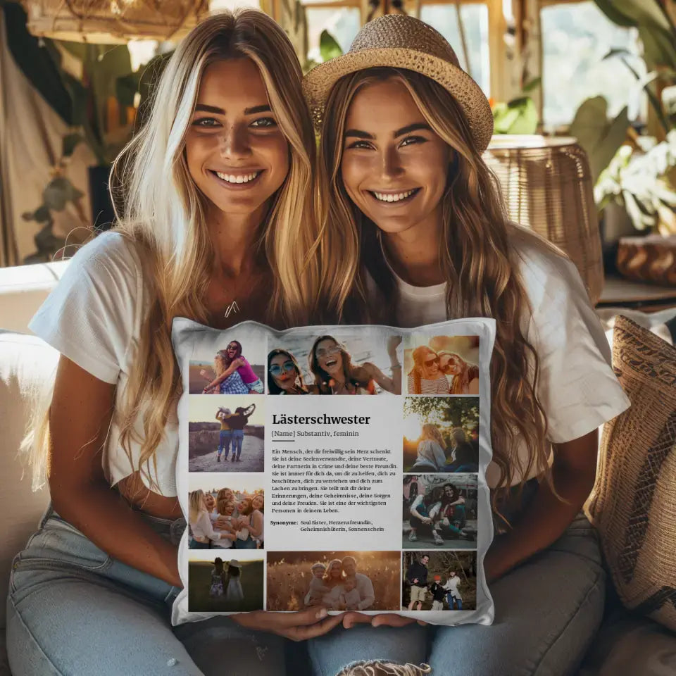 Kissen personalisiert Definition Lästerschwester für 10 Fotos