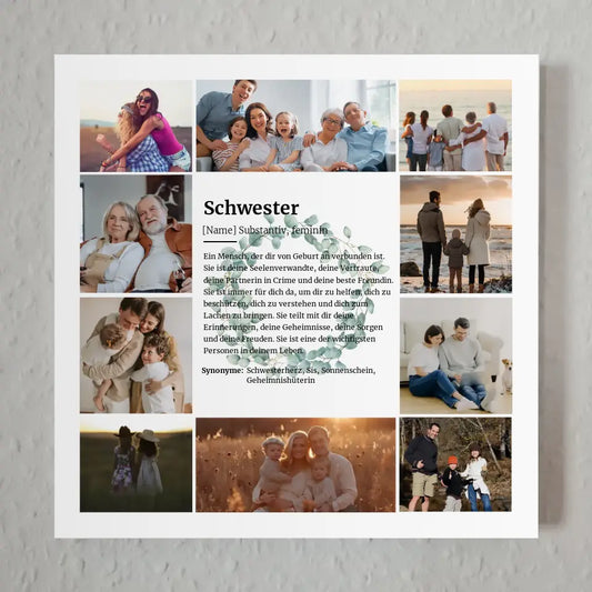 Schwester Definition Personalisiertes Fotoboard Eukalyptus Kranz