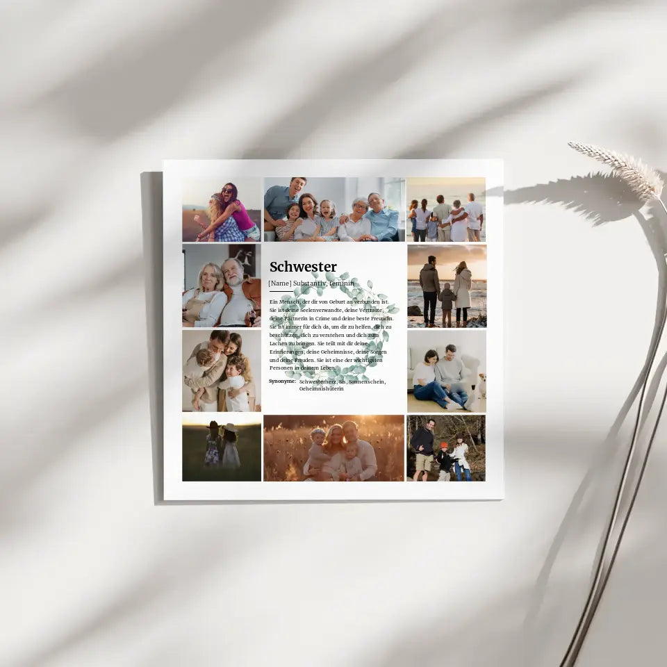Schwester Definition Personalisiertes Fotoboard Eukalyptus Kranz