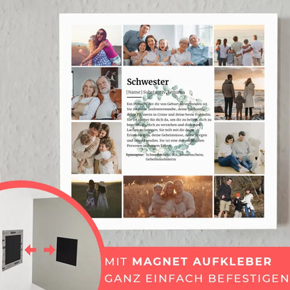 Schwester Definition Personalisiertes Fotoboard Eukalyptus Kranz