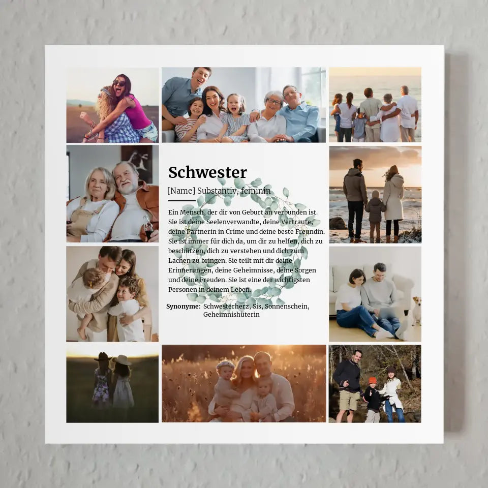Schwester Definition Personalisiertes Fotoboard Eukalyptus Kranz