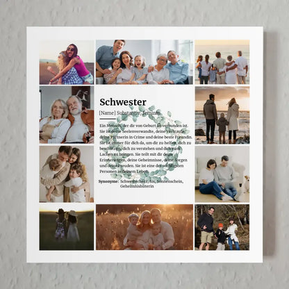 Schwester Definition Personalisiertes Fotoboard Eukalyptus Kranz