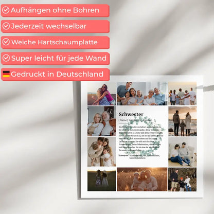Schwester Definition Personalisiertes Fotoboard Eukalyptus Kranz