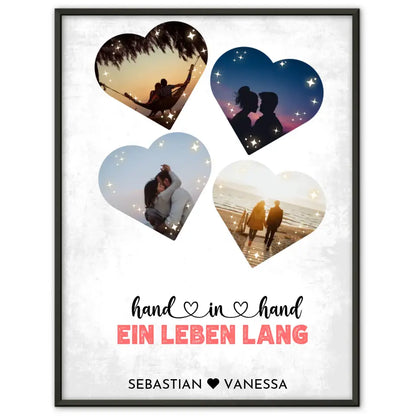 Personalisiertes Poster mit 4 Herzen Vintage Mit Fotos & Namen