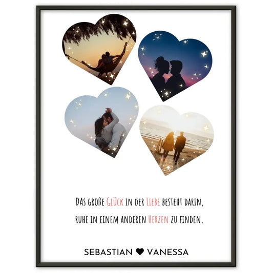 Personalisiertes Poster mit 4 Herzen Glück Mit Fotos & Namen