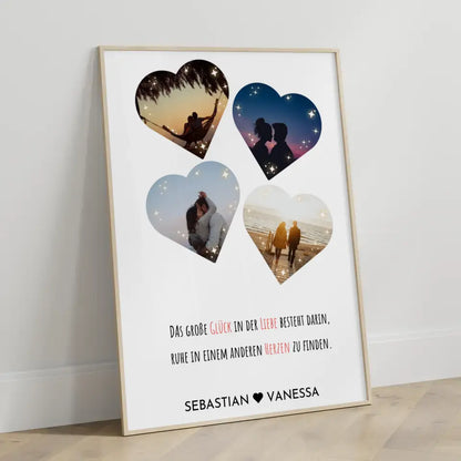 Personalisiertes Poster mit 4 Herzen Glück Mit Fotos & Namen