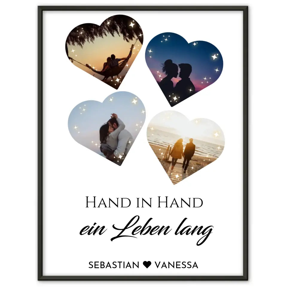 Personalisiertes Poster mit 4 Herzen Eigenes Design Mit Fotos & Namen & Spruch wählbar