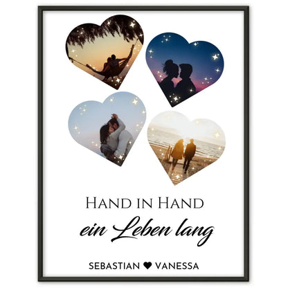 Personalisiertes Poster mit 4 Herzen Eigenes Design Mit Fotos & Namen & Spruch wählbar