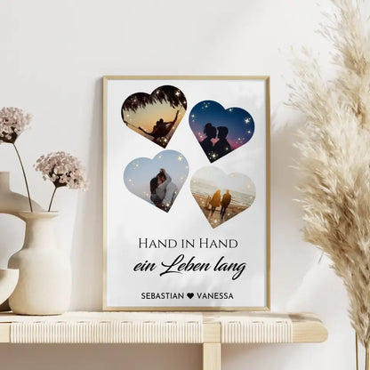 Personalisiertes Poster mit 4 Herzen Eigenes Design Mit Fotos & Namen & Spruch wählbar