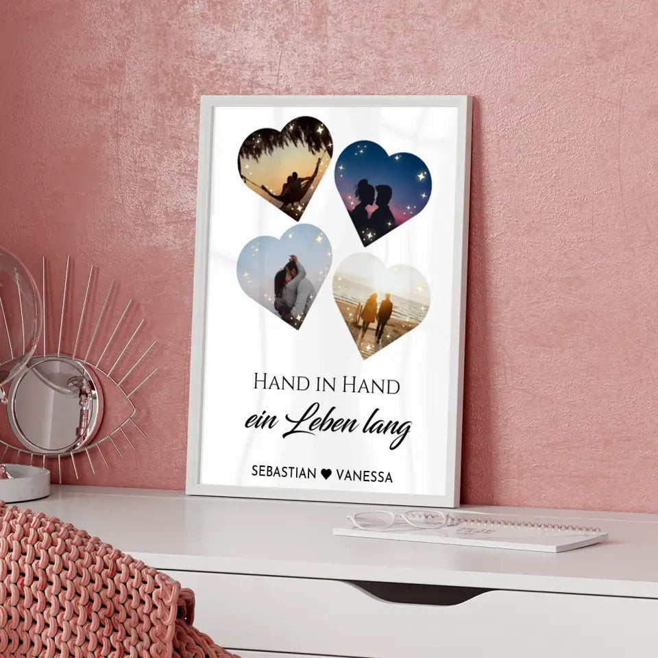 Personalisiertes Poster mit 4 Herzen Eigenes Design Mit Fotos & Namen & Spruch wählbar