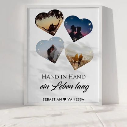 Personalisiertes Poster mit 4 Herzen Eigenes Design Mit Fotos & Namen & Spruch wählbar