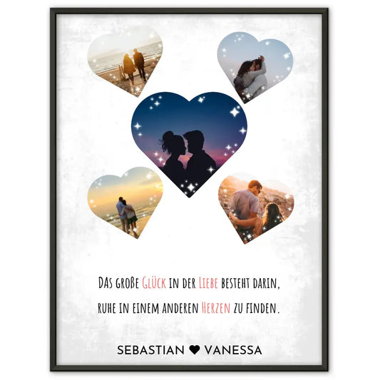 Personalisiertes Poster mit 5 Herzen Liebe Mit Fotos & Namen