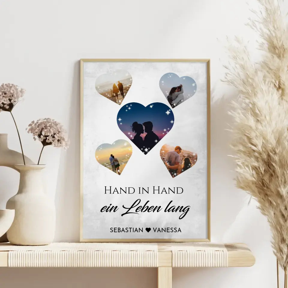 Personalisiertes Poster mit 5 Herzen Eigenes Design Mit Fotos & Namen Spruch wählbar
