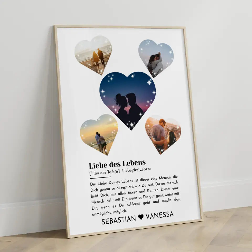 Personalisiertes Poster mit 5 Herzen Liebe Definition Mit Fotos & Namen