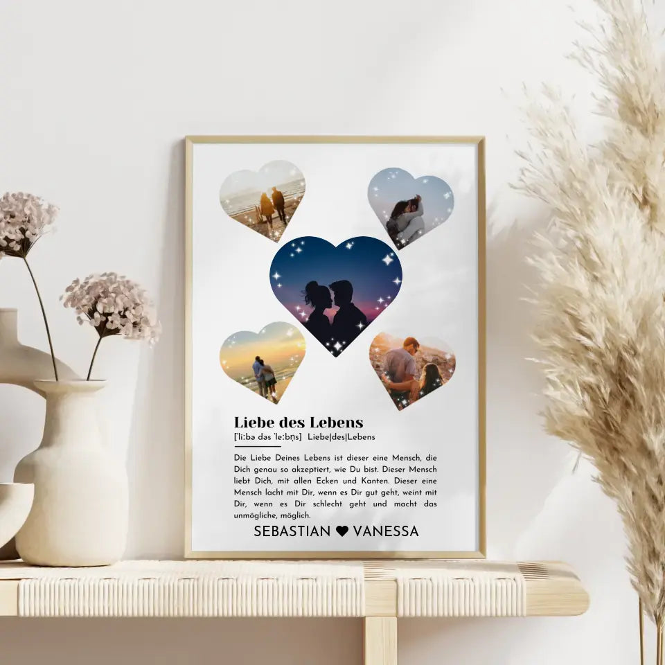 Personalisiertes Poster mit 5 Herzen Liebe Definition Mit Fotos & Namen
